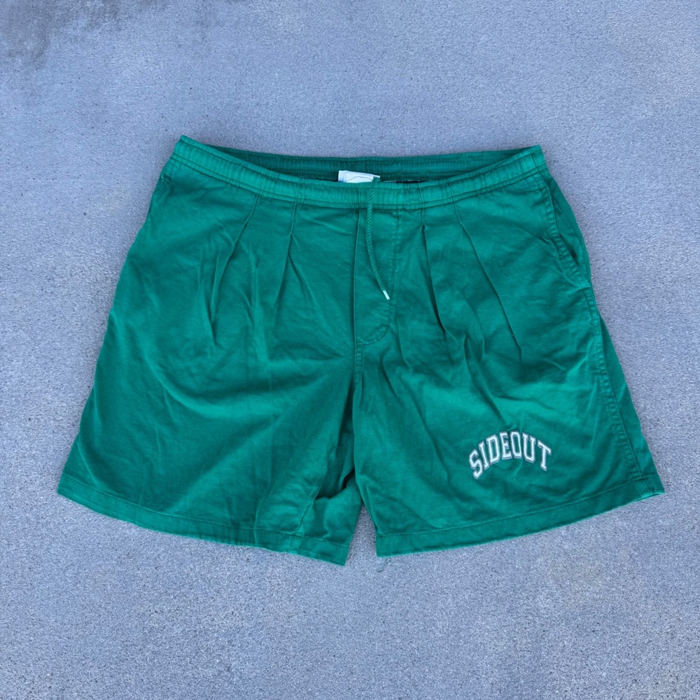 Vintage Sideout Sport Green Pleated Cotton Shorts Mens Medium Made in USA